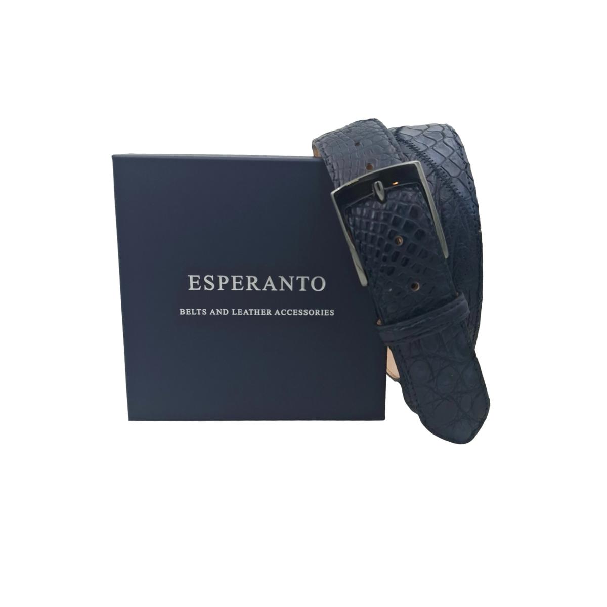 Cintura in Coccodrillo 4 cm Blu lavorazione a Piramidi