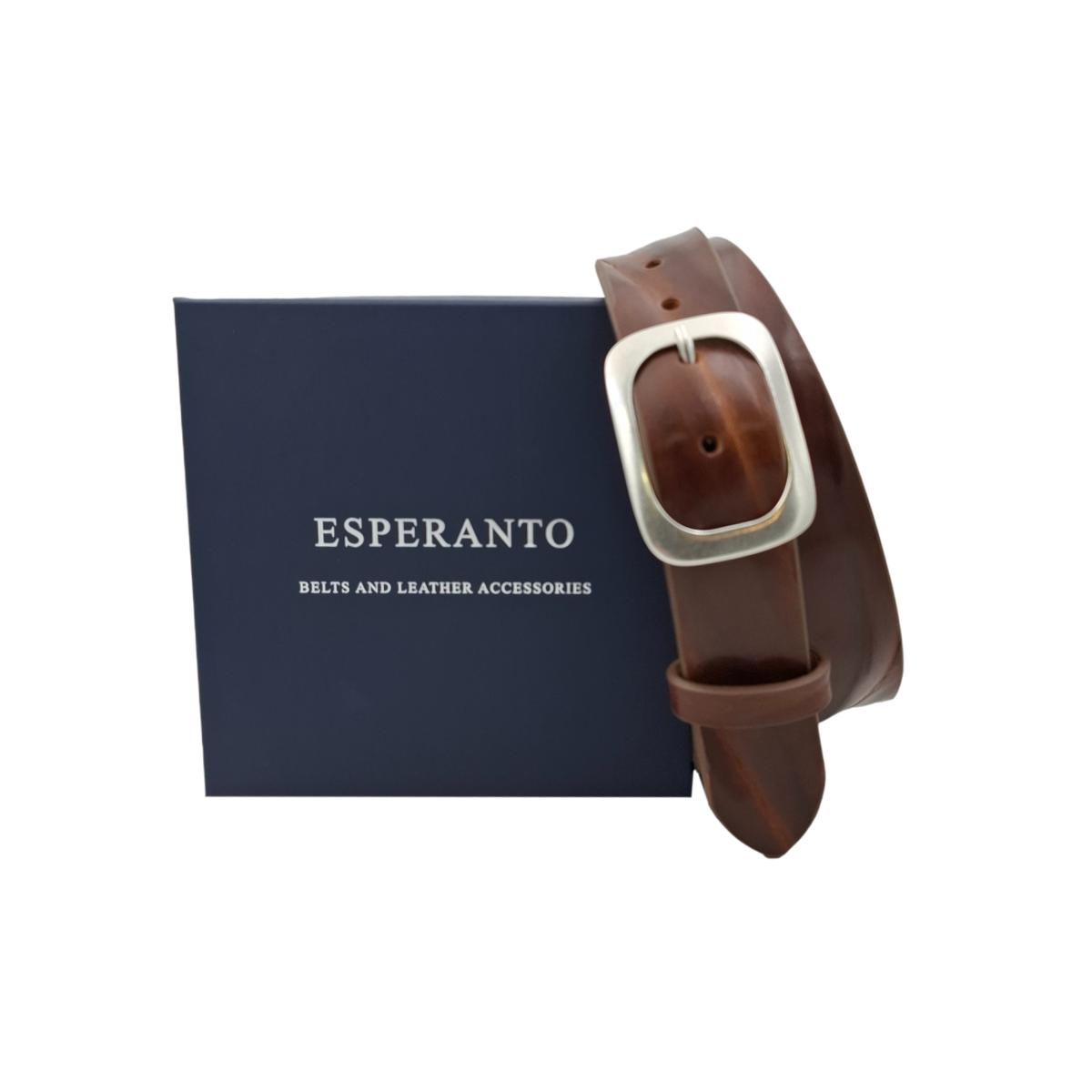 Cintura in Cuoio di Toro Design Casual con Fibbia intera Satinata (Altezze 3,5 cm e 4 cm)