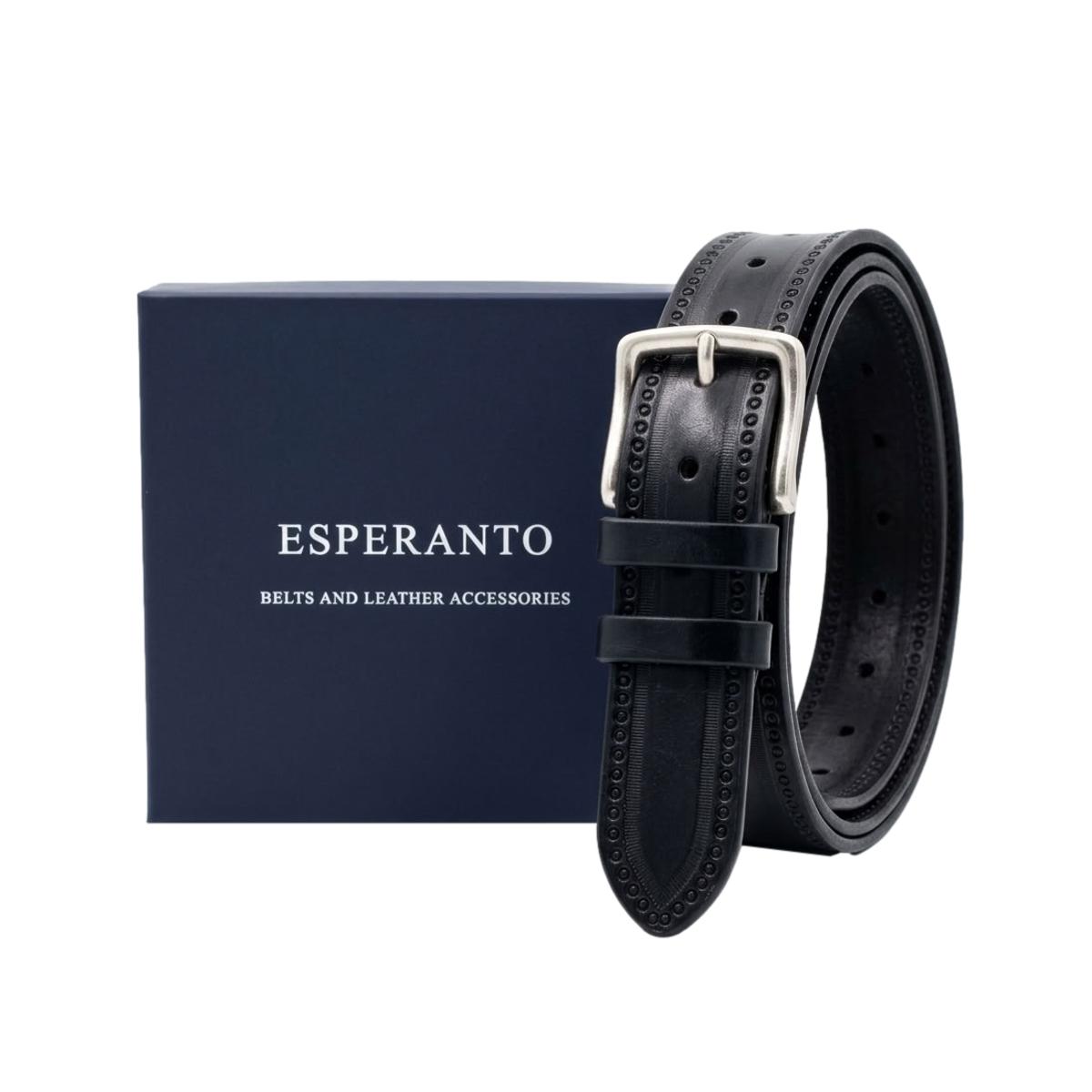 Cintura 4 cm in vero cuoio Nero ricamato e fibbia in vero ottone cucita a mano
