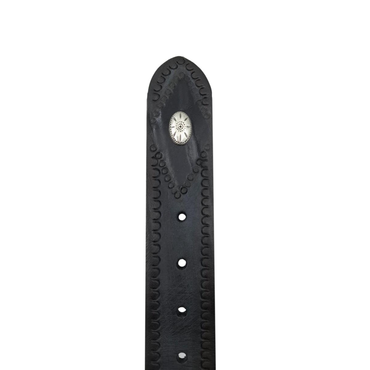 Black Washed - Cintura 4 cm in cuoio effetto Washed con borchie,ricami e fibbia in ottone