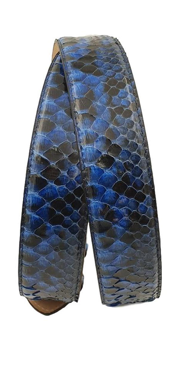 Dakar - Cintura 4 cm in vera pelle di Pitone Blu Lucido con fibbia anallergica - ESPERANTOBELTS