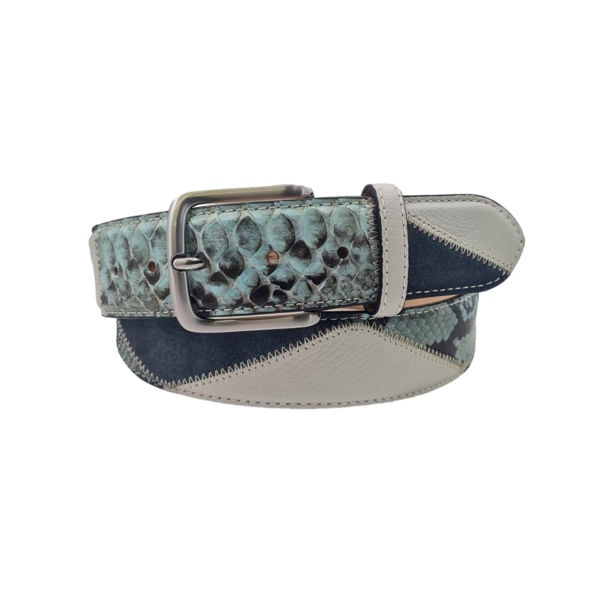 Cintura 4 cm Patchwork con fantasia a piramidi con vero pitone Acquamarina