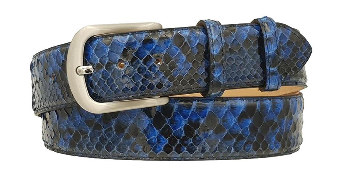 Dakar - Cintura 4 cm in vera pelle di Pitone Blu Lucido con fibbia anallergica - ESPERANTOBELTS