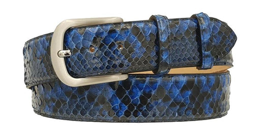 Dakar - Cintura 4 cm in vera pelle di Pitone Blu Lucido con fibbia anallergica - ESPERANTOBELTS