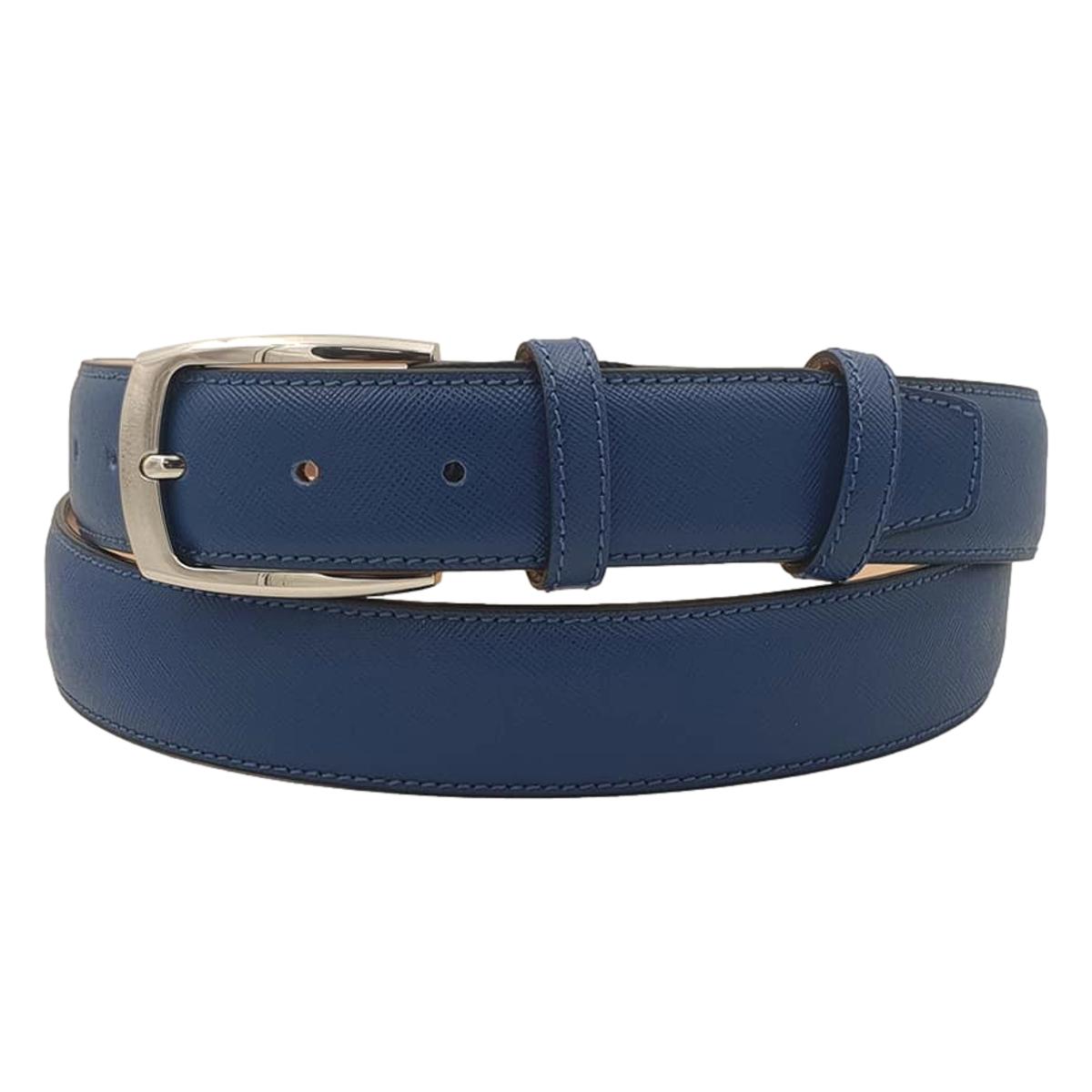 Cintura 3,5 cm in vera pelle stampata Saffiano Jeans con fodera Nabuk e fibbia anallergica