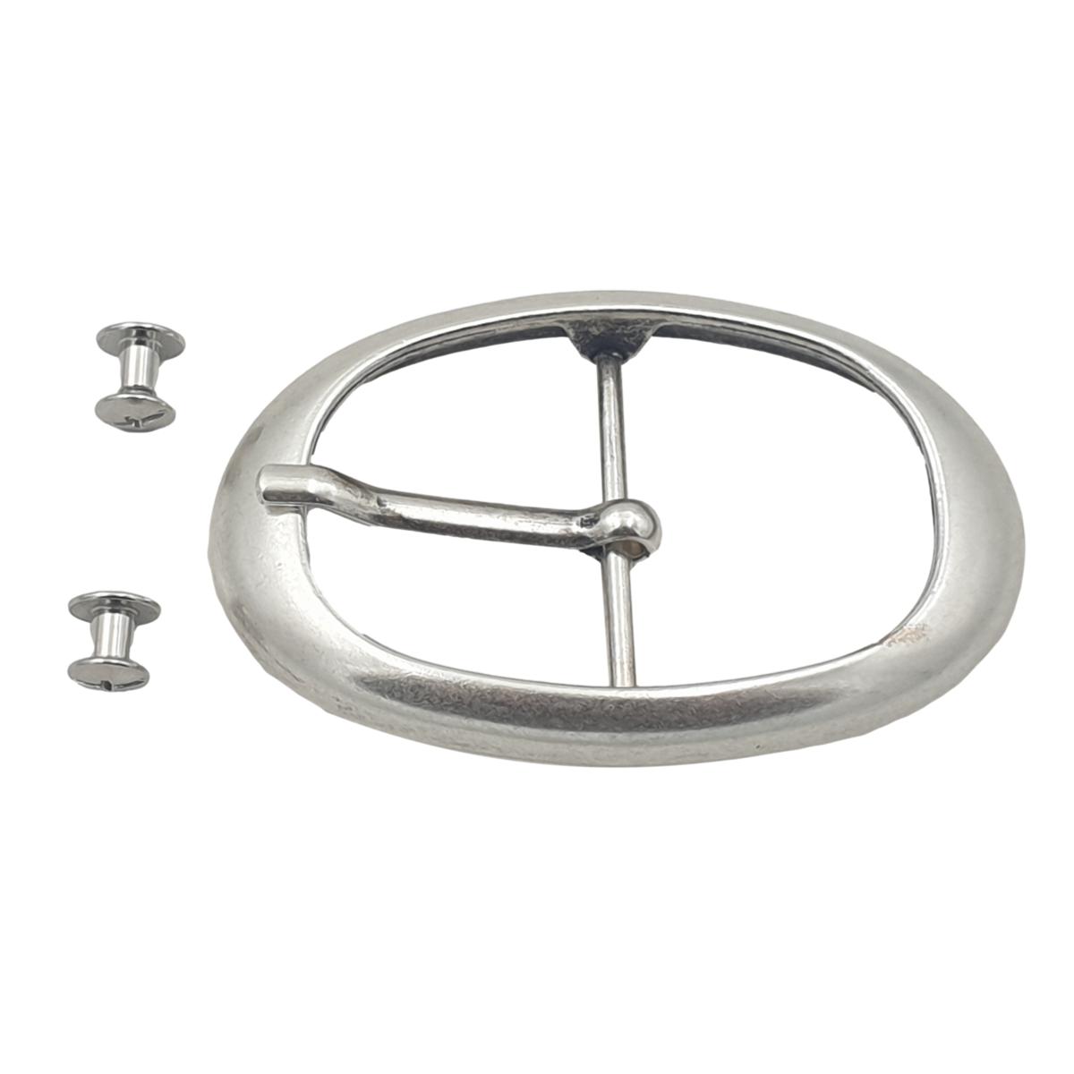Fibbia 4 cm Intera Ovale colore Argento  anallergica + 2 viti anallergica