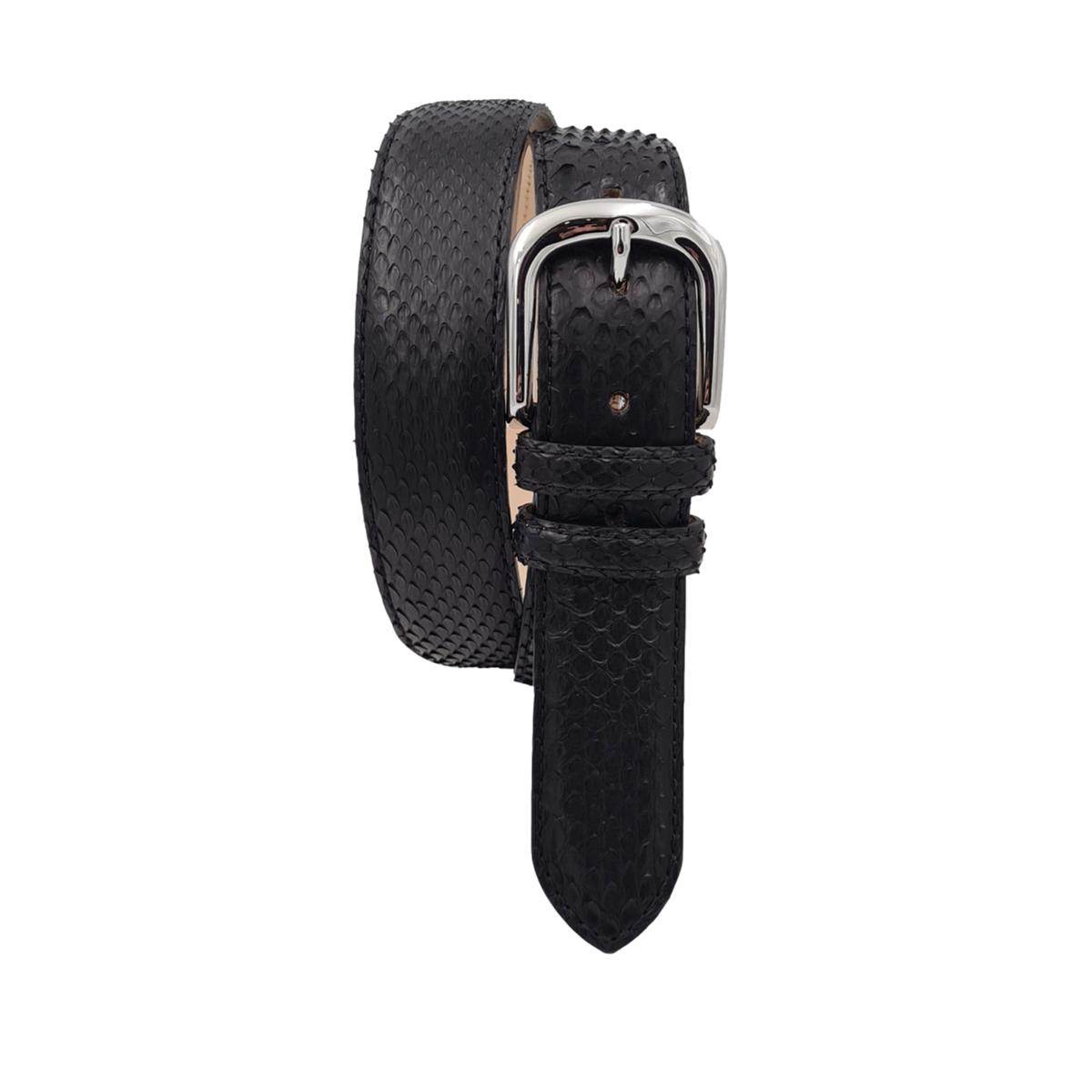 Cintura 3,5 cm in vera pelle di Pitone  con fibbia anallergica - Nero