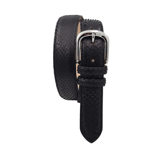 Cintura 3,5 cm in vera pelle di Pitone  con fibbia anallergica - Nero