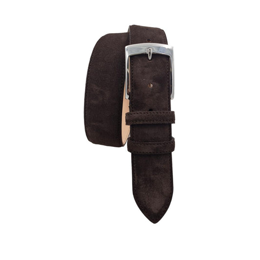 Cintura Uomo 4 cm in Pelle Scamosciata , fodera in pelle e fibbia anallergica - Moro