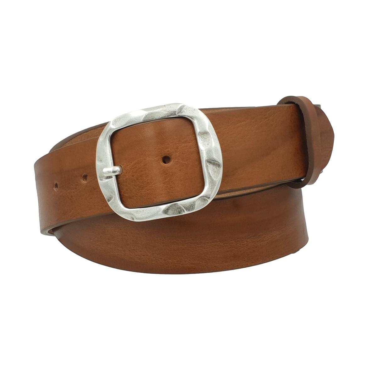 Cintura in vero cuoio di toro Plissettato 4 cm con fibbia intera Argento Antico