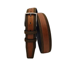 Carica l&#39;immagine nel visualizzatore di Gallery, Cintura in cuoio e pelle scamosciata 3,5 cm bicolore con fibbia anallergica - Bosco