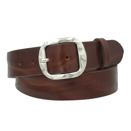 Cintura in vero cuoio di toro Plissettato 4 cm con fibbia intera Argento Antico