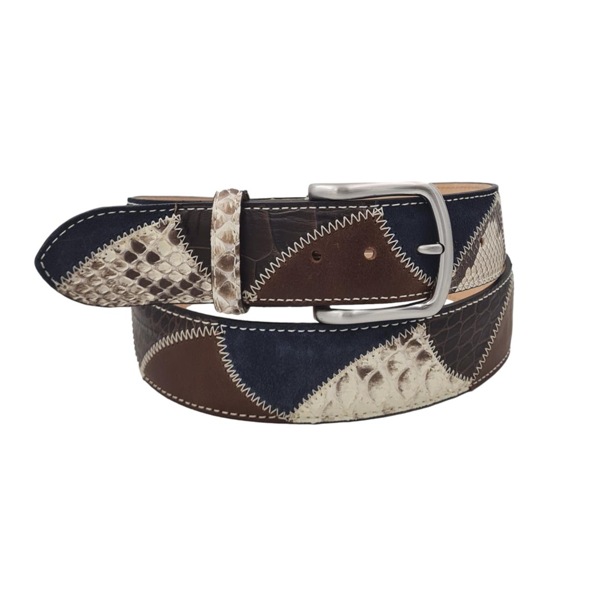 Cintura 4 cm Blu in Pitone, Struzzo e Pelle scamosciata con fibbia anallergica