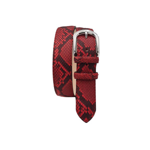Cintura 3,5 cm in vera pelle di Pitone  con fibbia anallergica - Rosso