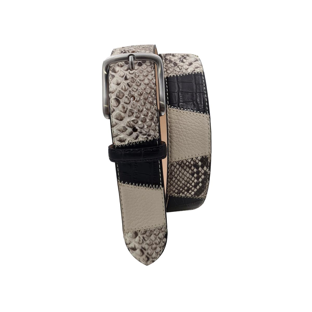 Cintura 4 cm a quadri in vero Pitone e Pelle Bovina con fibbia anallergica