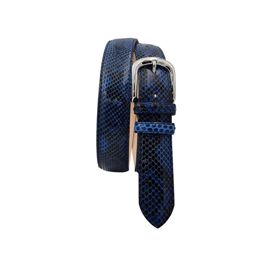Cintura 3,5 cm in vera pelle di Pitone  con fibbia anallergica e fodera in cuoio - Blu