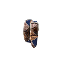 Carica l&#39;immagine nel visualizzatore di Gallery, Cintura Blu 4 cm Stampato Pitone, scamosciato Stampato coccodrillo