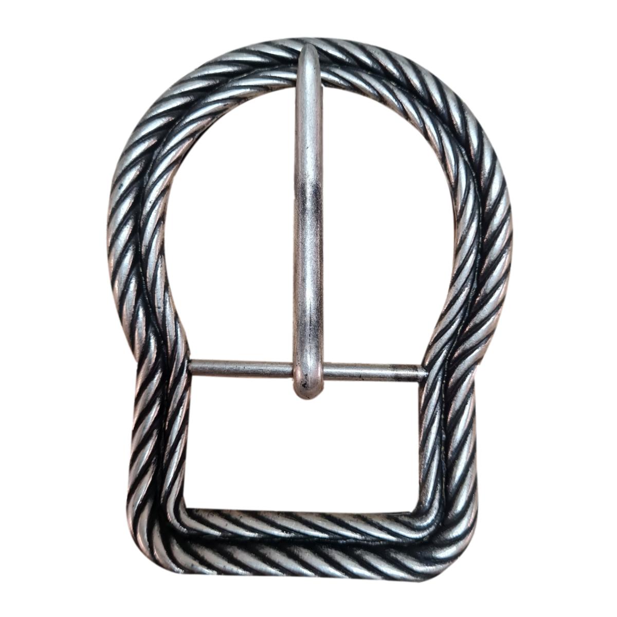 Fibbia 4 cm Colore Argento America con effetto intreccio e punta arrotondata