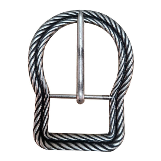 Fibbia 4 cm Colore Argento America con effetto intreccio e punta arrotondata