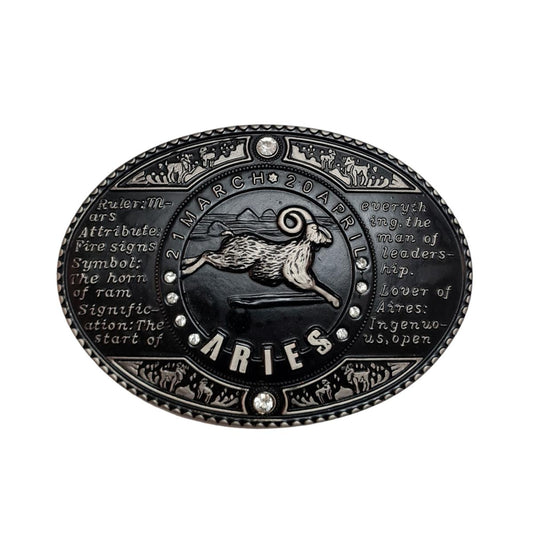 Fibbia 4 cm Vintage Argento america con brillanti e fantasia Oroscopo - Aries ( Ariete )