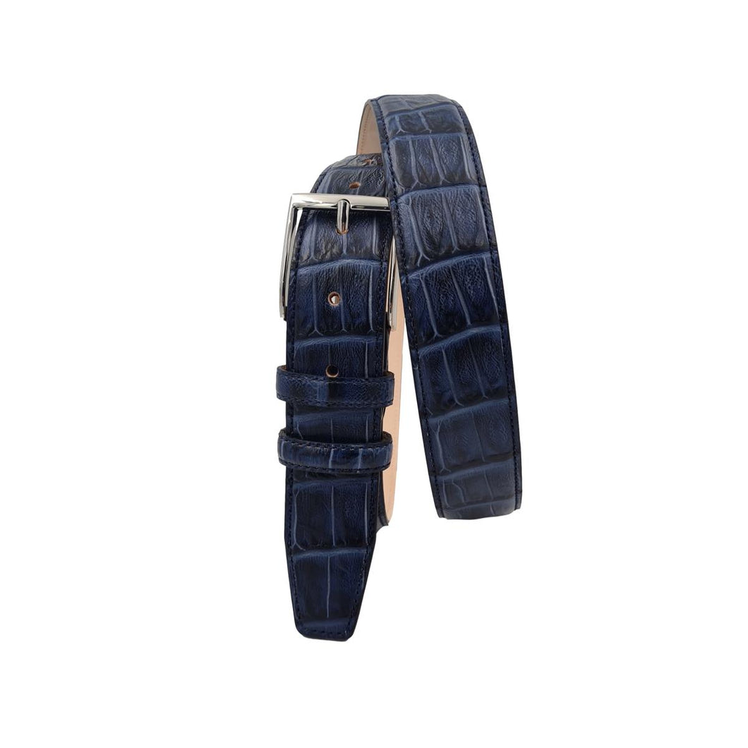 Cintura 3,5 cm Stampato Coda Coccodrillo con fodera in Pelle bovina - Blu