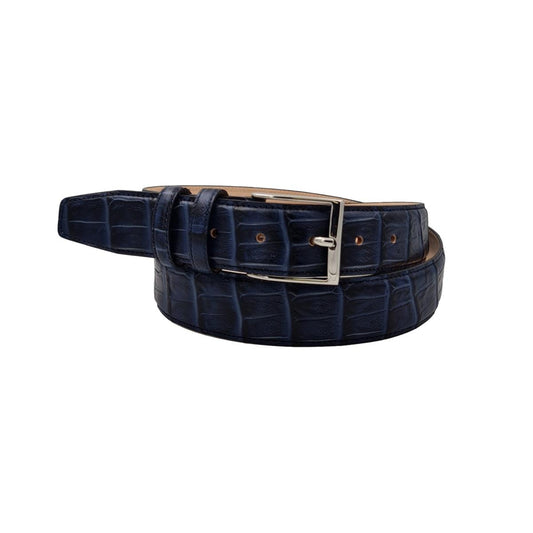 Cintura 3,5 cm Stampato Coda Coccodrillo con fodera in Pelle bovina - Blu