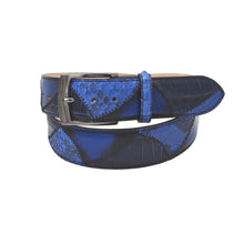 Carica l&#39;immagine nel visualizzatore di Gallery, Cintura Blu 4 cm in Vero Pitone e cuoio anticato a mano