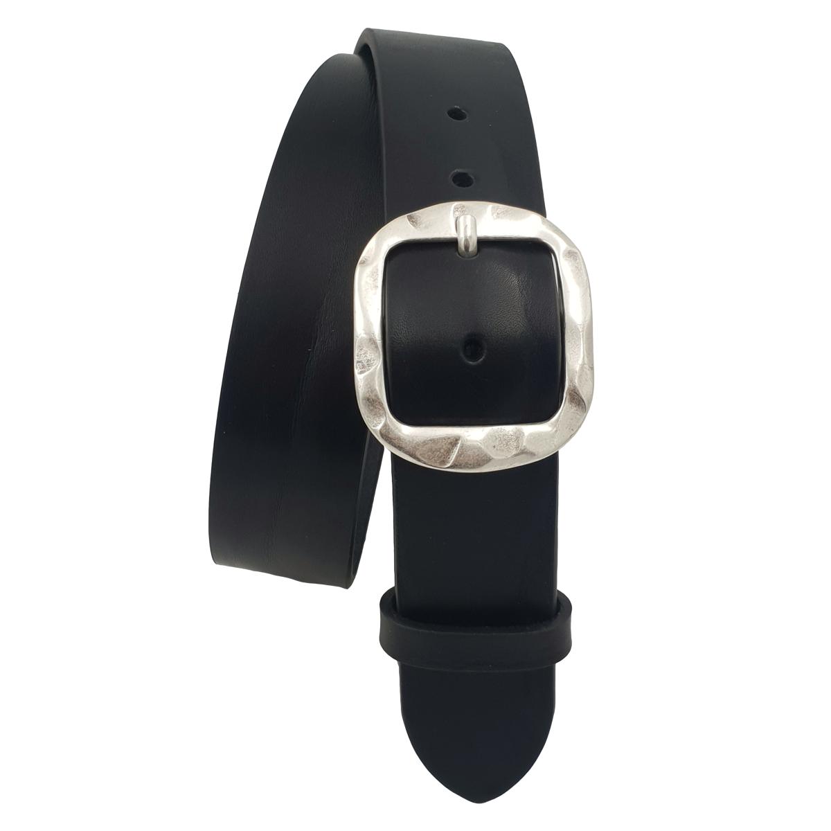 Cintura in vero cuoio di toro Plissettato 4 cm con fibbia intera Argento Antico