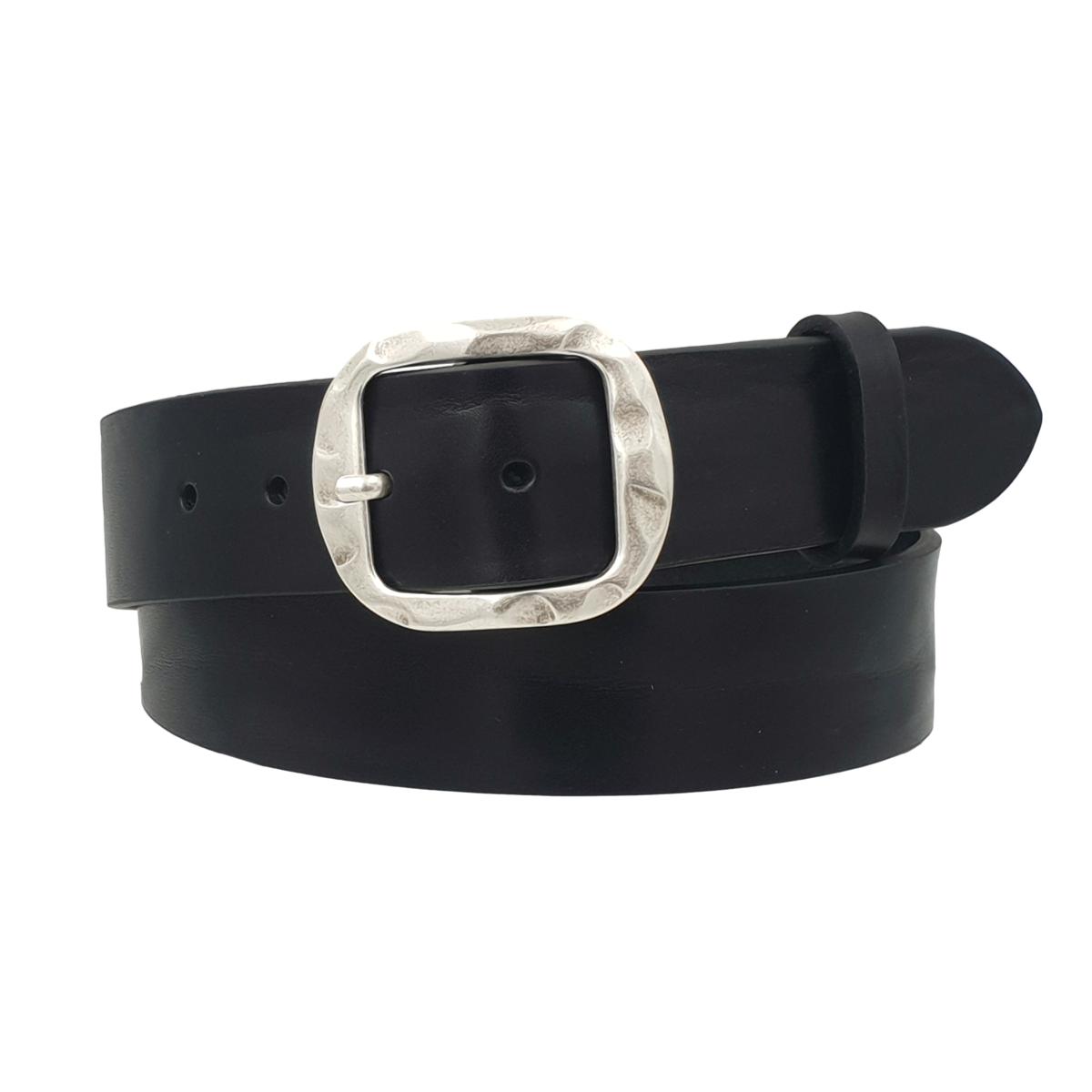Cintura in vero cuoio di toro Plissettato 4 cm con fibbia intera Argento Antico