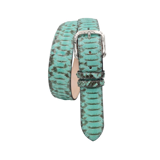 Cintura 4 cm in Pitone verde Back Cut, fodera Nabuk, nichel free