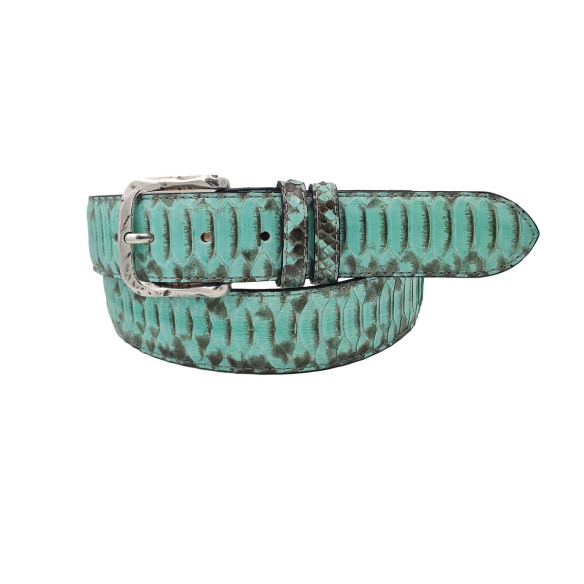 Cintura 4 cm in Pitone verde Taglio Centrale, fodera in pelle