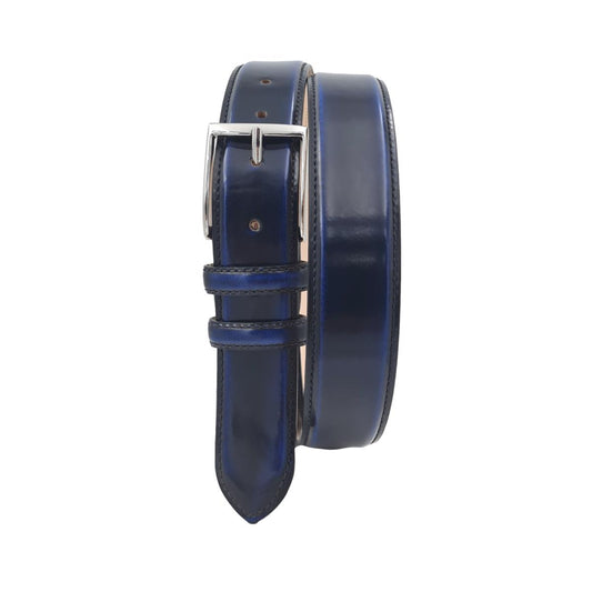 Cintura 3,5 cm, Pelle Anticata a mano, fodera nabuk, Nichel free, Blu