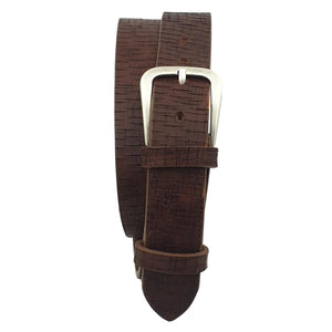 Cintura vero Cuoio 3,5 cm con fibbia  Argento America anallergica, Linea "Corteccia "