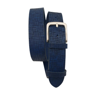 Cintura vero Cuoio 4 cm Accorciabile, fibbia  Satinata anallergica, Linea "Corteccia " - Blu