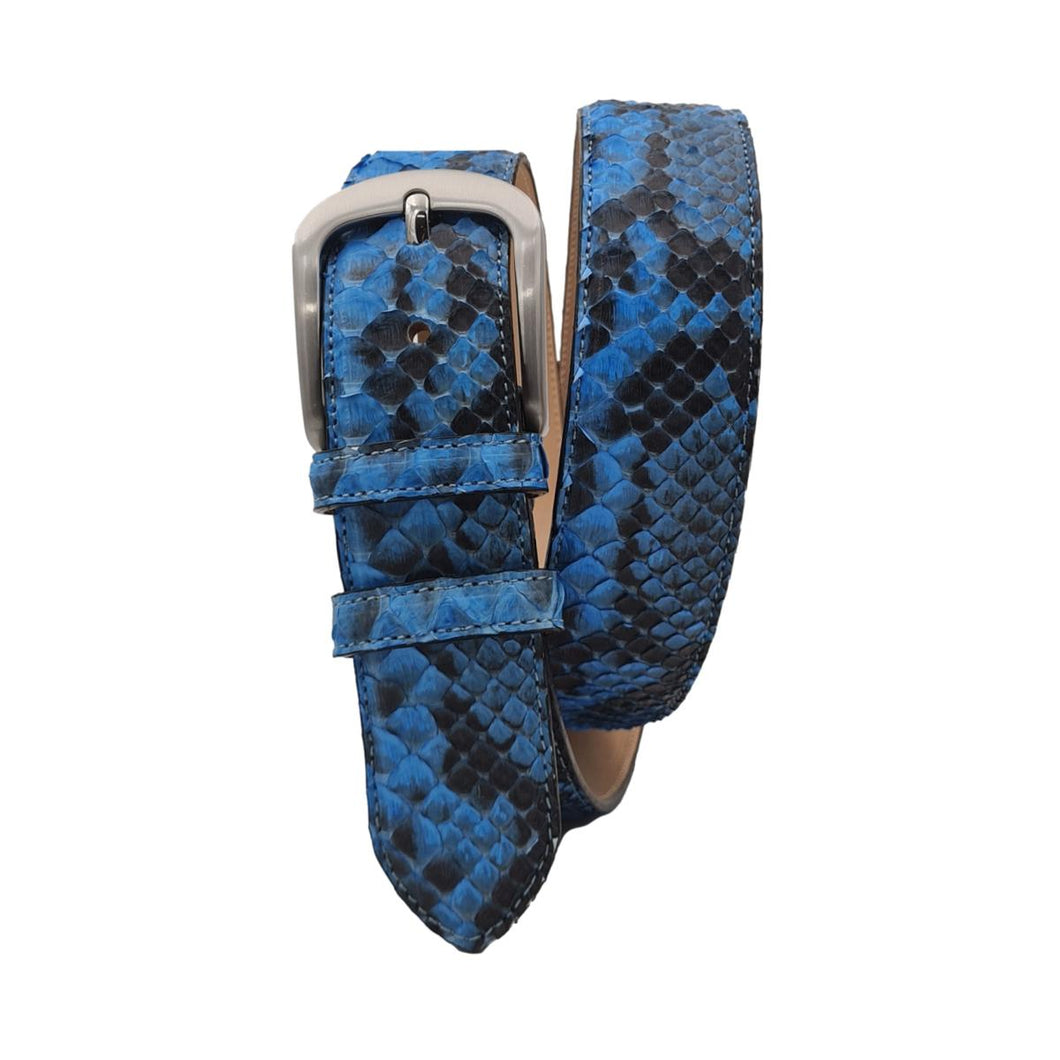 Cintura 4 cm in vera pelle di Pitone colore Azzurro con fibbia anallergica
