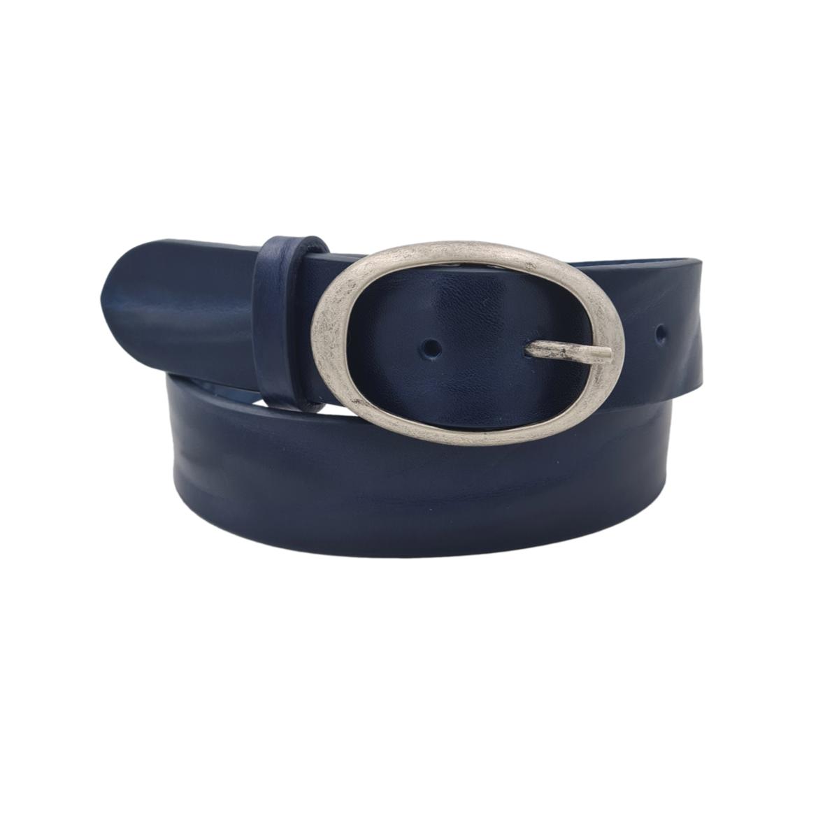 Cintura in vero cuoio di toro Plissettato 4 cm con fibbia intera Ovale Argento Antico