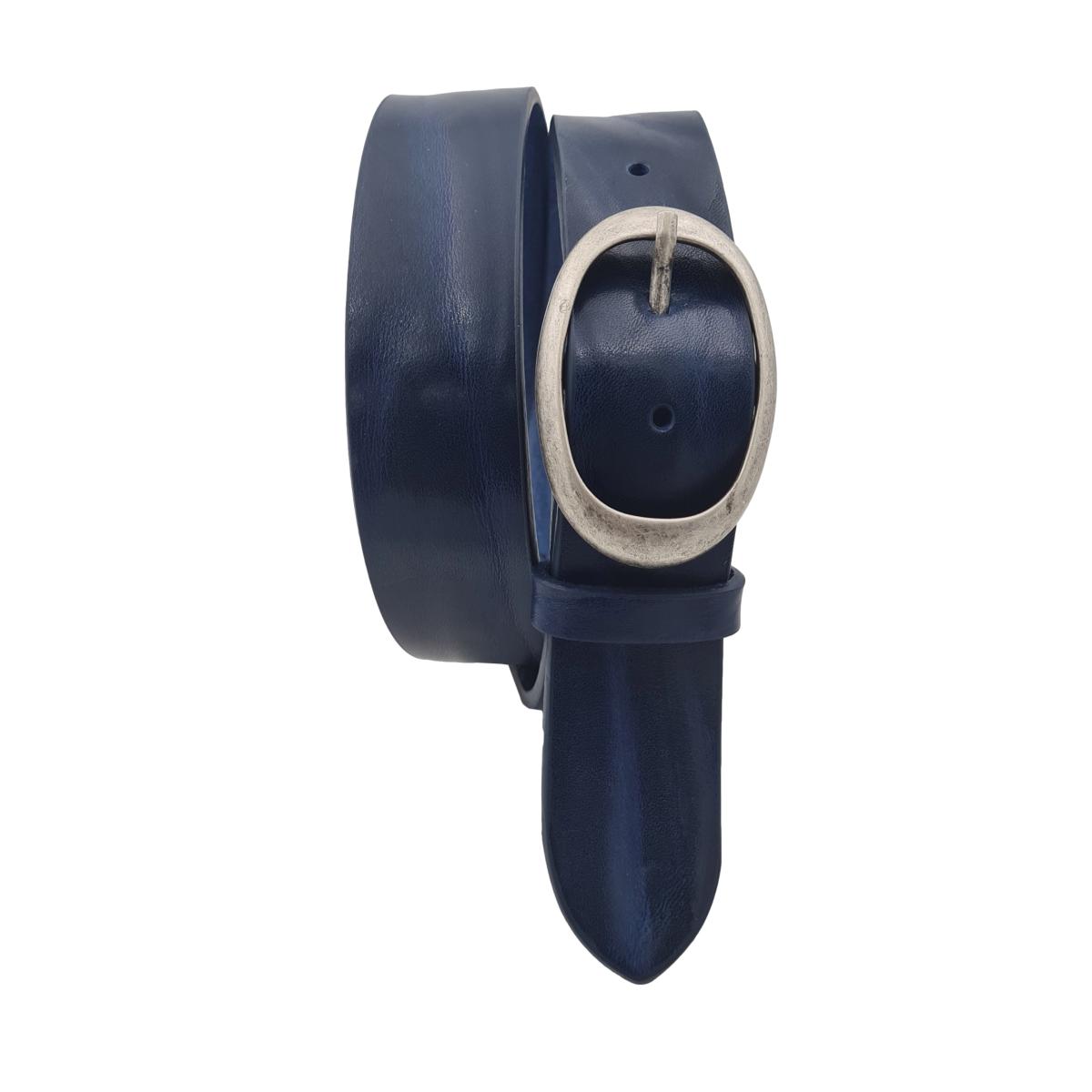 Cintura in vero cuoio di toro Plissettato 4 cm con fibbia intera Ovale Argento Antico