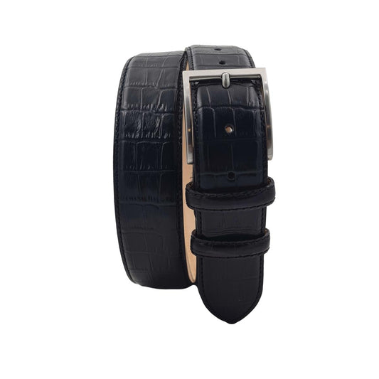 Cintura 4 cm in vero cuoio con stampa Coccodrillo ,Fodera in pelle e Fibbia 100% anallergica - Nero
