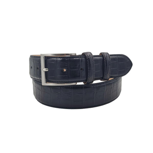 Cintura 4 cm in vero cuoio con stampa Coccodrillo ,Fodera in pelle e Fibbia 100% anallergica - Nero