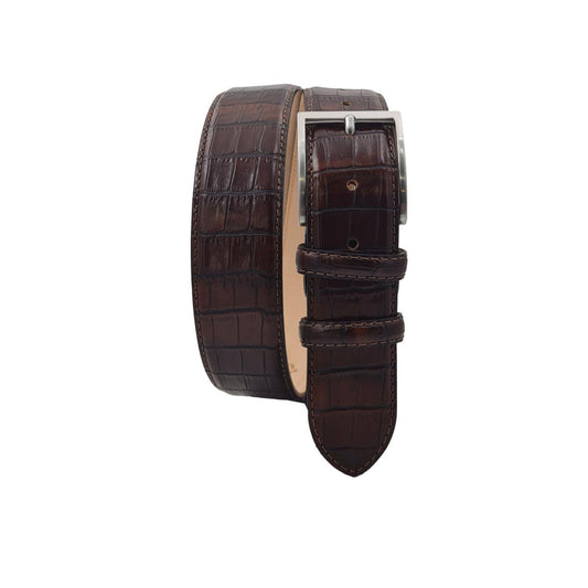 Cintura 4 cm in vero cuoio con stampa Coccodrillo ,Fodera in pelle e Fibbia 100% anallergica - Bruciato