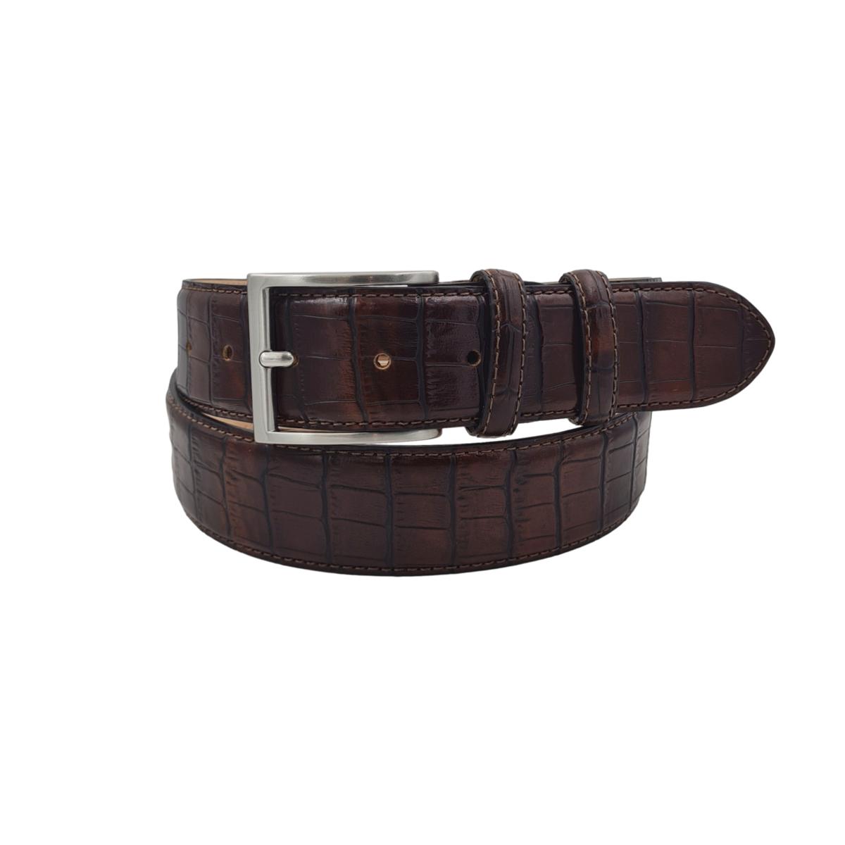 Cintura 4 cm in vero cuoio con stampa Coccodrillo ,Fodera in pelle e Fibbia 100% anallergica - Bruciato