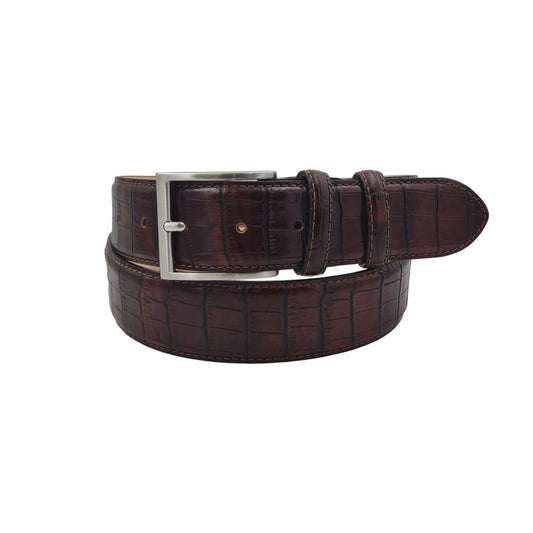Cintura 4 cm in vero cuoio con stampa Coccodrillo ,Fodera in pelle e Fibbia 100% anallergica - Bruciato