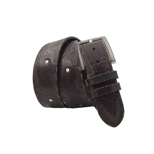 Cintura 4 cm in cuoio Moro ricamato con fibbia Lavorata e borchie metalliche