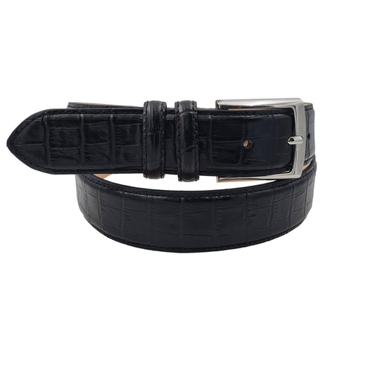 Cintura 3,5 cm in vero cuoio con stampa Coccodrillo ,Fodera in pelle e Fibbia 100% anallergica - Nero