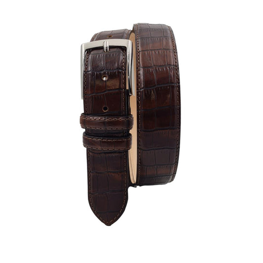 Cintura 3,5 cm in vitello stampato Coccodrillo ,Fodera in pelle - Bruciato