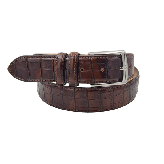 Cintura 3,5 cm in vitello stampato Coccodrillo ,Fodera in pelle - Bruciato