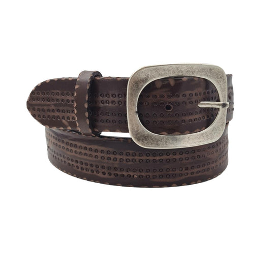 Cintura 4 cm in cuoio Moro lavorato a mano con fibbia Argento America