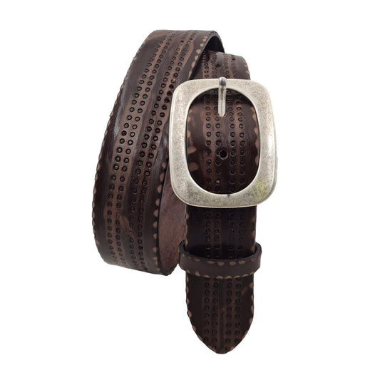 Cintura 4 cm in cuoio Moro lavorato a mano con fibbia Argento America