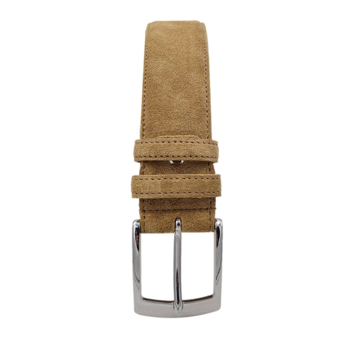Cintura Uomo 4 cm in Pelle Scamosciata , fodera in pelle e fibbia anallergica - Camel - ESPERANTOBELTS