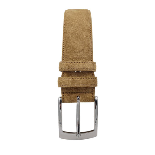 Cintura Uomo 4 cm in Pelle Scamosciata , fodera in pelle e fibbia anallergica - Camel - ESPERANTOBELTS